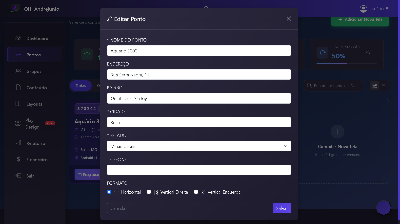 Telas vertical e horizontal
